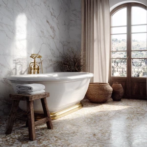 Create a realistic representation of a classic Italian bathroom...
