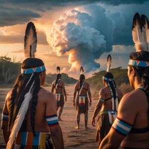 Give me an image of an F5 hurricane approaching wow Native Ameri...