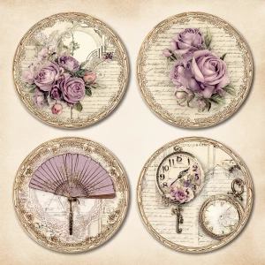 Victorian Mauve Rose Rococo Medallions – Page 2 (4 Round Cards,...