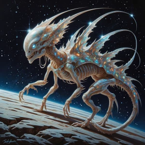 In the depths of space, an alien-esque ornate meteorite mariner...