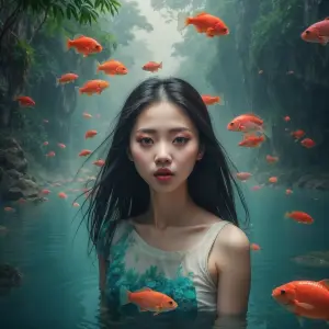 Tạo ảnh 1 nhân vật nữ tôi: nét mặt ngây thơ trong sáng, đôi mắt...