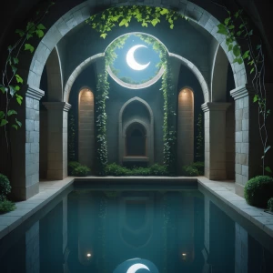 Indoor Pool — Arched Reflecting Chamber
Stone indoor pool with c...