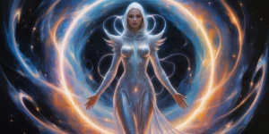 In a celestial whirl of vibrant lights and ethereal shadows, a c...