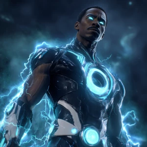 Wide low angle  shot of A muscular black man with short, dark ha...