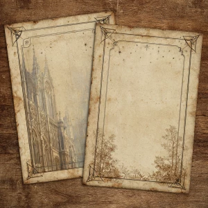 Print-ready vintage ephemera sheet with 6 matching journaling ca...