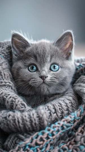 adorable gray british shorthair kitten with big bright blue eyes...
