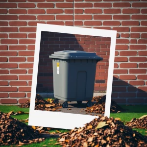 A small wheelie bin moving on its own in front of a brick built...