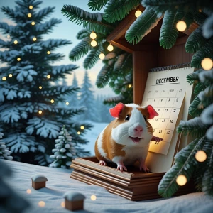 Visualize a charming animated vignette featuring a lifelike Guin...