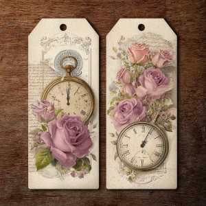 Victorian Mauve Rose Timepiece Tags – 2 Large Tags (Pocket Watch...