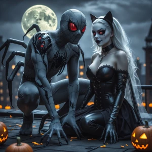 Spider-Man transformed into a monstrous Man-Spider, crouched on...