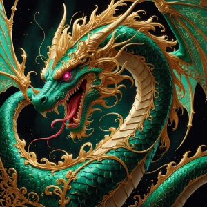 A frightful rococo-inspired dragon, its form exudes opulent yet...