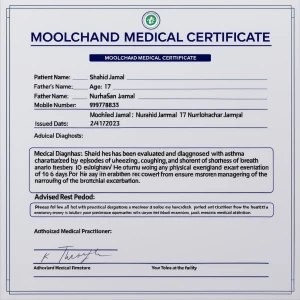 Moolchand Medical Certificate

Patient Name: Shahid Jamal
Age...