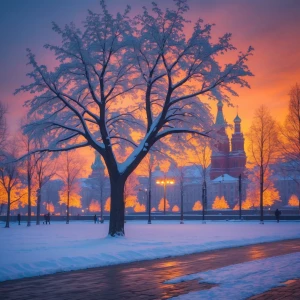 стиль ретро. фильтр ретро. деревья зелёные. небо голубое. красна...