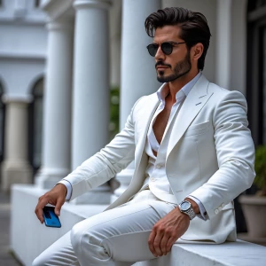 Prompt ✍️A stylish man with dark brown hair and a short beard is...