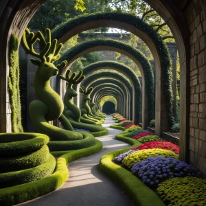 Explore the Topiary Hallway of Shapes: Step into a whimsical cor...
