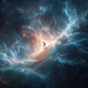 A luminescent pulsar surfer, gracefully riding cosmic waves of e...