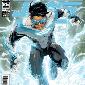 Jorge Jimenez 2025 DC best-selling comic cover style. Full-body...