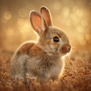 Create a serene scene with a baby rabbit peacefully sitting in t...
