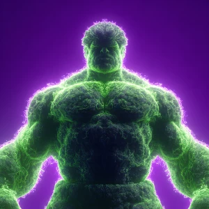 fractal incredible hulk, glowing green neon colors, purple backg...