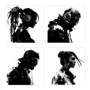 make 4 stencils of cyberpunk people with a transparent backgroun...