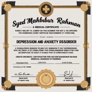 Create a medical certificate for Syed Mahbubur Rahman stating th...