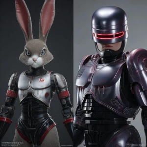 Lola bunny and buggs bunny "RoboCop-style armor" + "horizontal r...