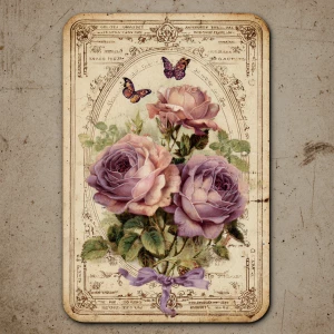 Victorian Mauve Rose Ephemera – Single Journaling Card (Antique...