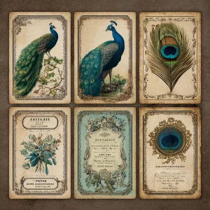 Print-ready vintage ephemera sheet with 6 matching journaling ca...