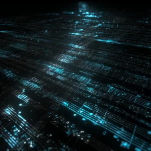 AI neural network visual transforming into music notes, digital...