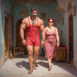 hyperrealism oil painting,a muscular beefy criminal kashmiri man...