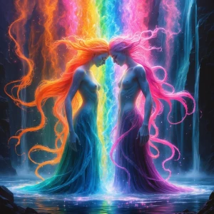 In a surreal melding of minds, two figures are entwined in a cas...