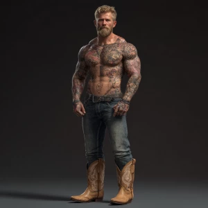 Generate an image of a muscular male bodybuilder with blonde hai...