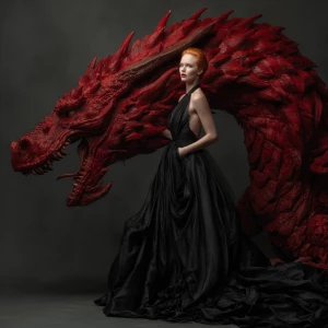 Stunning redhead supermodel in black gown leads a razor sharp re...