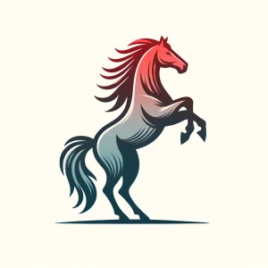 Rearing horse with red top and gray bottom