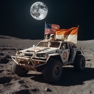 Make austronaut with logo 3•6•9 and crypto flag Eth driving car...