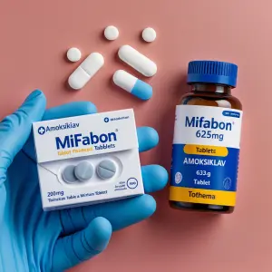 A medical prescription of Mifabon Tablets,Amoksiklav 625mg table...