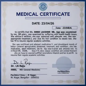 MEDICAL CERTIFICATE
Date: 23/04/26
This is to certify that Ms....