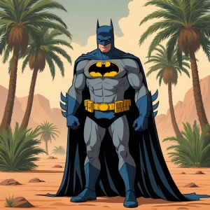Batman on a desert with palms
