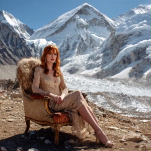 beautiful redhead supermodel sitting in a high end luxury chair...