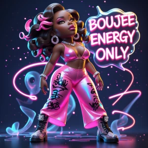 A glossy, high-resolution chibi African American diva with a rad...