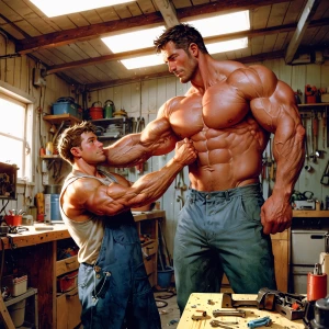 Create a stable diffusion for a handyman, working in a garage, b...