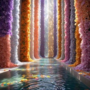 Petalveil Hall of Light: A soaring gallery bathed in living colo...
