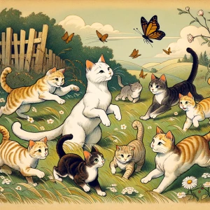 11 cats playing in a field