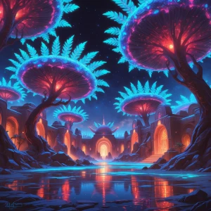 In the heart of a galactic desert, a shimmering oasis glows with...