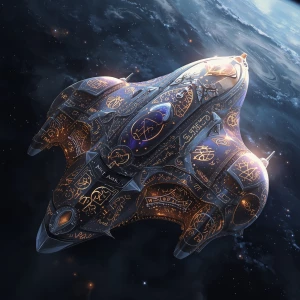 A shimmering cosmic ark, crafted from swirling stardust and astr...