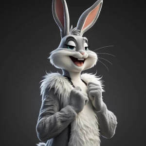 Cartoon style; Bugs Bunny in full drag as a woman with makeup wh...