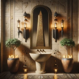 Create a visually striking scene of a luxurious bathroom inspire...