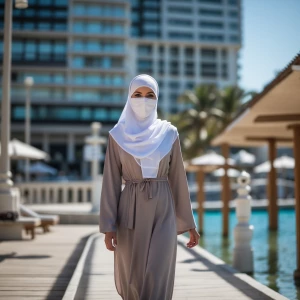 Niqabi, bikini, walking towards camera POV
