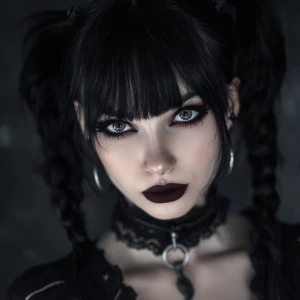 Create an image of a goth girl with dark makeup,
