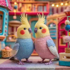 Create a delightful scene featuring two colorful and animated co...